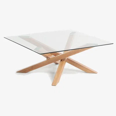 Kave Home Kamido coffee table 90 x 90 cm on glass top steel legs in wood look
