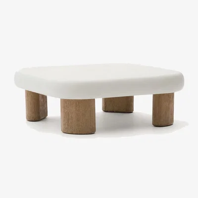 Kave Home Labra coffee table in cement and acacia wood 80 x 80cm