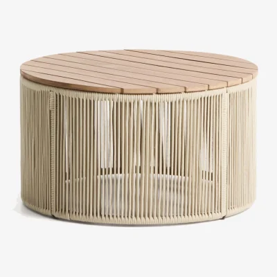 Kave Home Dandara coffee table in steel, ecru rope cord and solid acacia wood Ø70cm FSC 100%