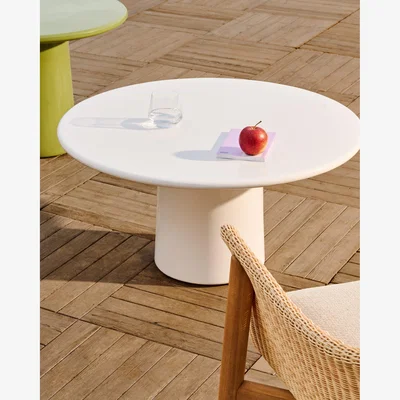 Kave Home Albanella coffee table in cement with glossy white finish Ø85cm