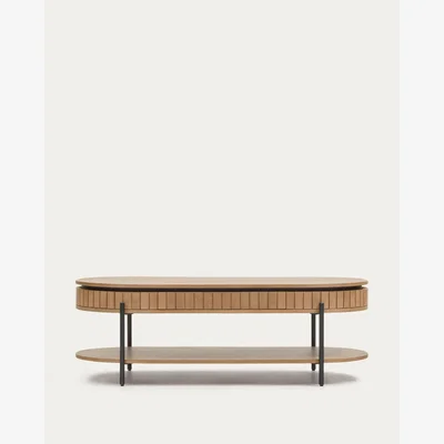 Kave Home Licia mango wood coffee table with 1 drawer, with a natural finish and metal, 130 x 65 cm