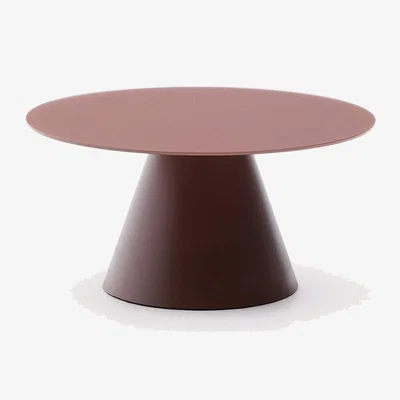Kave Home Wilshire coffee table with frosted tempered glass and matt terracotta painted steel finish Ø80cm