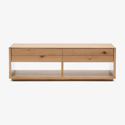 Kave Home Alguema coffee table 2 drawers in oak veneer with natural finish 140 x 60 cm