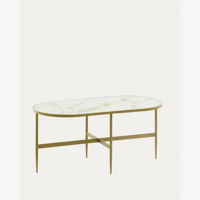 Kave Home Elisenda glass coffee table in white with golden steel structure 100 x 50 cm