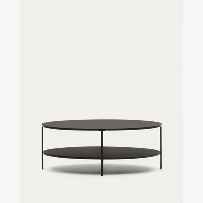 Kave Home Fideia tempered glass and metal coffee table with a matte black finish, Ø 110 x 65 cm