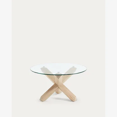 Kave Home Lotus glass top coffee table with solid oak wood legs, Ø 65 cm