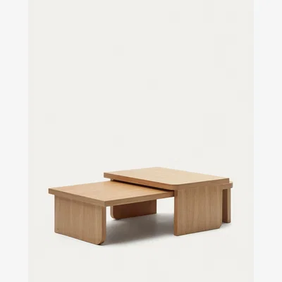Kave Home Oaq set of 2 coffee tables in oak wood veneer with natural finish