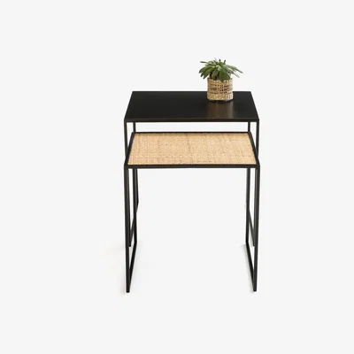 La Redoute Set of 2 Rosali Nesting Coffee Tables in Metal & Cane