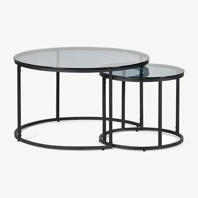 La Redoute Dallas Smoked Glass Round Coffee Table Nest (Set of 2)