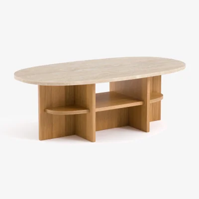 La Redoute Oak and Travertine Coffee Table