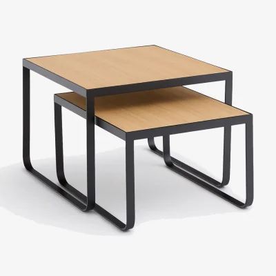La Redoute Set of 2 Bahi Oak Veneer and Steel Nesting Coffee Tables