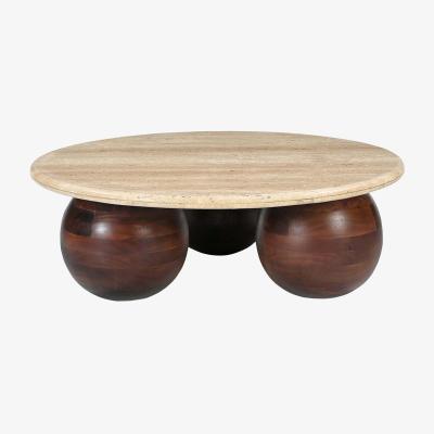 La Redoute Cally Round Travertine Coffee Table with bun Feet