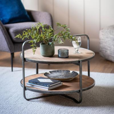 La Redoute Morbi Oak Industrial Round Two Tier Coffee Table with Handle