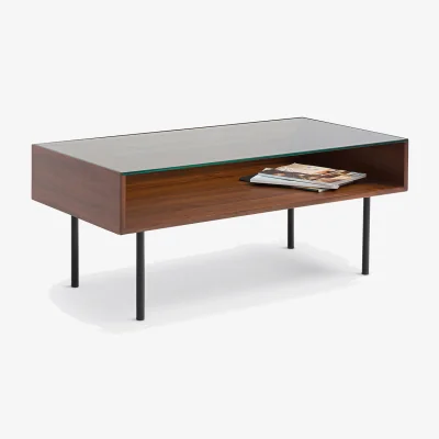 La Redoute Bianzo Coffee Table in Walnut Veneer with Glass Top