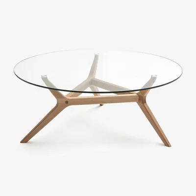 La Redoute Maricielo Oak & Glass Coffee Table, Diameter 90 cm