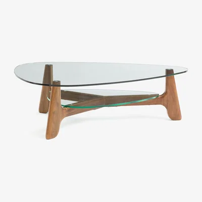 La Redoute Aiole Glass and Walnut Double-Top Coffee Table