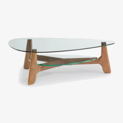 La Redoute Aiole Glass and Walnut Double-Top Coffee Table