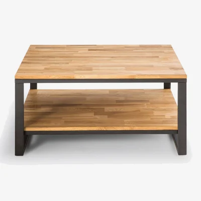 La Redoute Hiba Solid Oak and Steel Metal Square Coffee Table