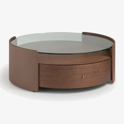 La Redoute Firmo Round Coffee Table in Walnut and Leather Veneer