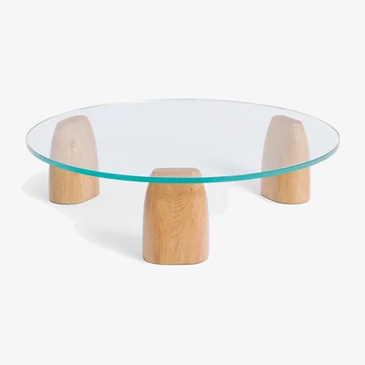 La Redoute Clay Round Tripod Coffee Table in Oak and Glass