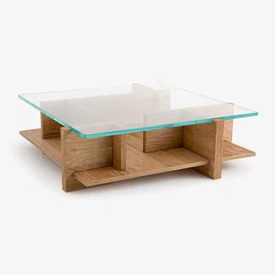 La Redoute Laby Sandblasted Oak and Tempered Glass Coffee Table