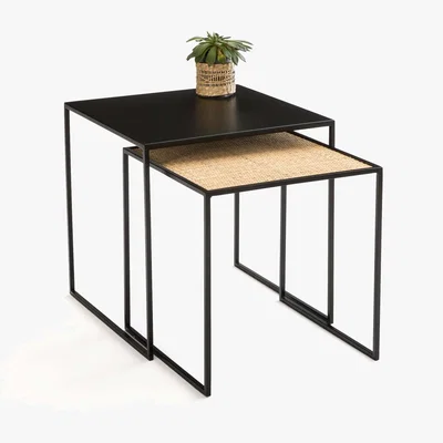 La Redoute Rosali Nest of 2 Coffee Tables in Metal & Cane