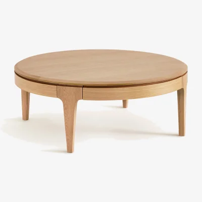 La Redoute Sanara Solid/Veneer Oak Round Coffee Table with 2 Drawers