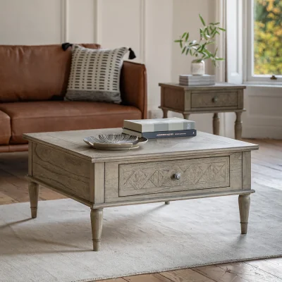 La Redoute Nashik Ash Wood Parquet Square 2 Drawer Coffee Table