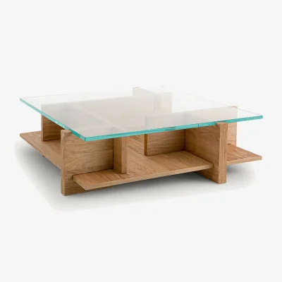 La Redoute Laby Coffee Table in Sandblasted Oak Veneer with Tempered Glass