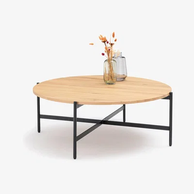 La Redoute Davia Round Solid Oak and Metal Coffee Table