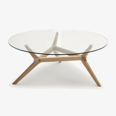 La Redoute Maricielo Oak & Glass Coffee Table, Diameter 90 cm