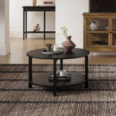 La Redoute Koa Round Oak Coffee Table with Shelf