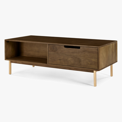 Made.com Tayma Storage Coffee Table, Acacia and Brass