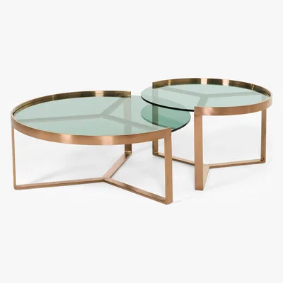 Made.com Aula Nesting Coffee Table, Brushed Copper and Green Glass