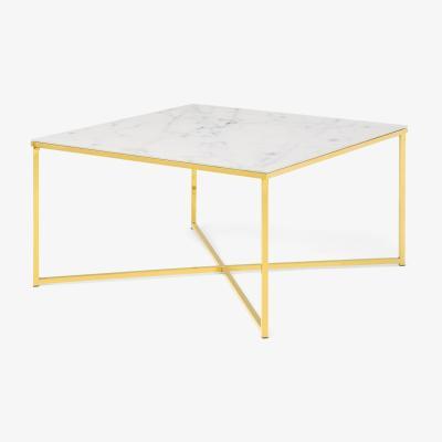 Made.com Alisma Square Coffee Table, Frosted Marble Effect Glass & Brass