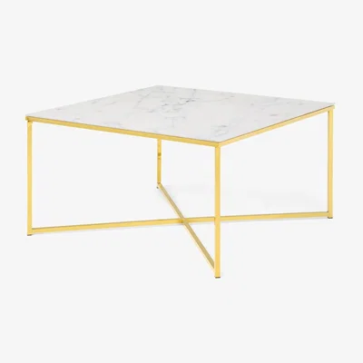 Made.com Alisma Square Coffee Table, Frosted Marble Effect Glass & Brass