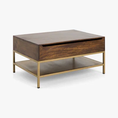Made.com Lomond Lift Top Coffee Table with Storage, Mango wood and Brass