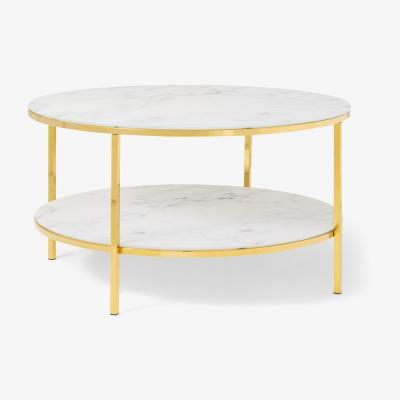 Made.com Alisma Round Two-Layer Coffee Table, Marble Effect Glass & Brass