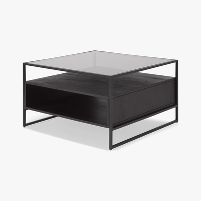 Made.com Kilby Square Coffee Table, Black Stained Mango Wood and Smoked Glass