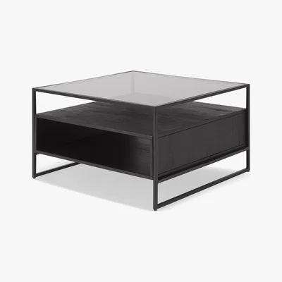 Made.com Kilby Square Coffee Table, Black Stained Mango Wood and Smoked Glass