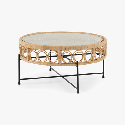 Made.com Moreno Coffee Table, Natural Cane & Glass
