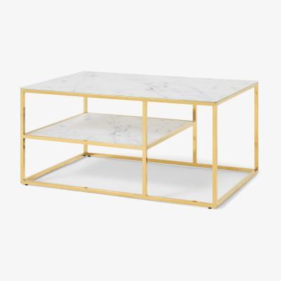 Made.com Alisma 2 Layer Square Coffee Table, Frosted Marble Effect Glass & Brass