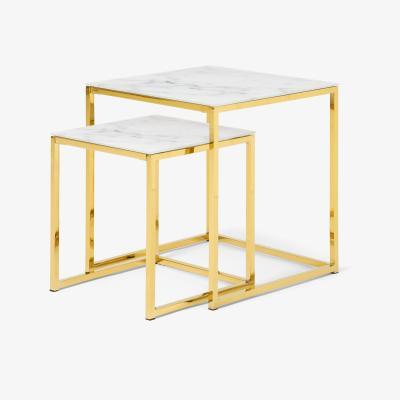 Made.com Alisma Nesting Tables, Marble Effect Glass & Brass