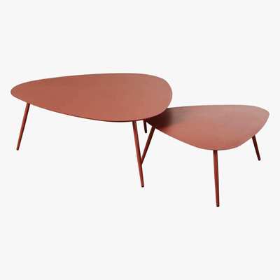 Maisons du Monde Matte Terracotta Metal Garden Nesting Tables Humpa