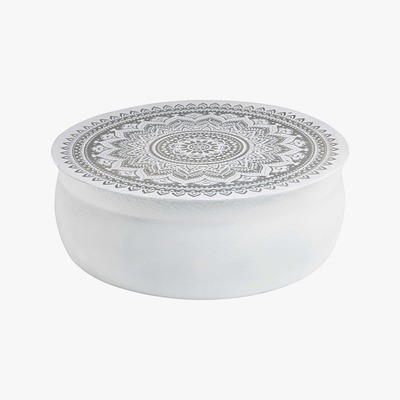 Maisons du Monde White hammered aluminium coffee table with silver motifs Mandala