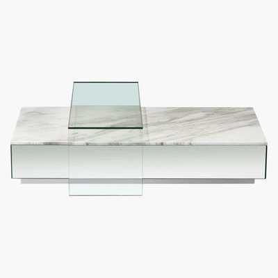 Maisons du Monde White Marble and Glass Coffee Table Lucio
