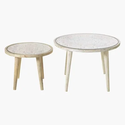 Maisons du Monde Carved Mango Wood Nesting Tables Kerala