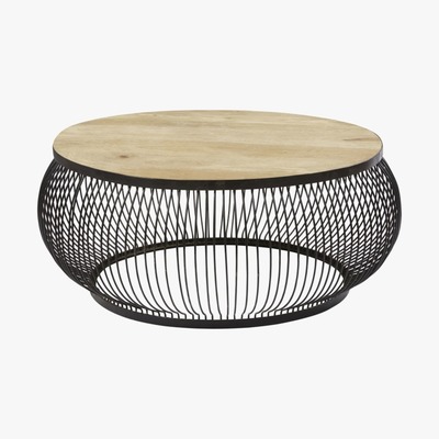 Maisons du Monde Round Black Metal and Solid Mango Wood Coffee Table Juana