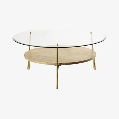 Maisons du Monde Round Tempered Glass and Solid Mango Wood Coffee Table