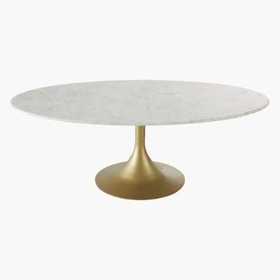 Maisons du Monde Oval White Marble and Brass Metal Coffee Table Manisa